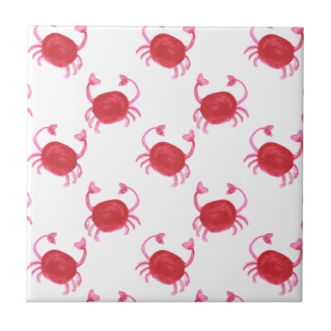 Carreau aquarelle crabe rouge mignon conception de la plag (Devant)
