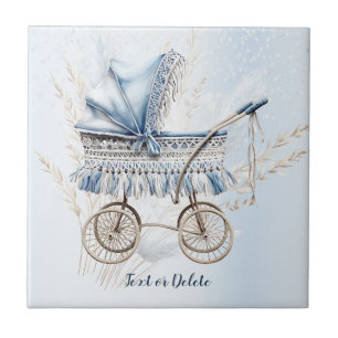 Carreau Aquarelle Cute Classic Poussette Bleu Floral