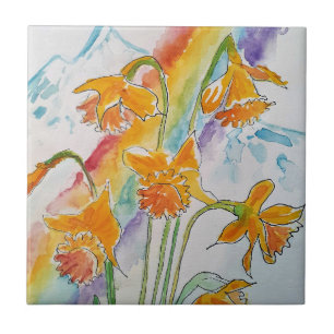Carreau Aquarelle Daffodil Jaune Floral arc-en-ciel