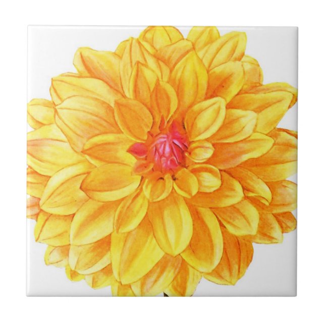 Carreau Aquarelle Dahlia jaune (Devant)