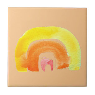 Carreau Aquarelle d'amour arc-en-ciel orange