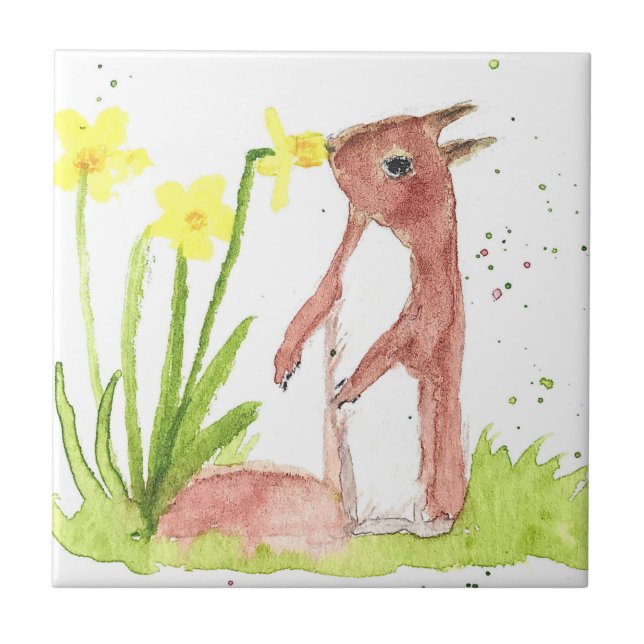 Carreau Aquarelle de bébé rouge Écureuil animal Vie du mon (Devant)