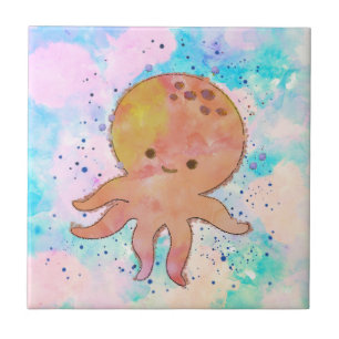 Carreau Aquarelle de caricature de poulpe mignonne