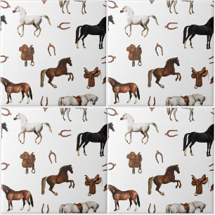 Carreau Aquarelle de chevaux Fer à cheval Selles de cheval