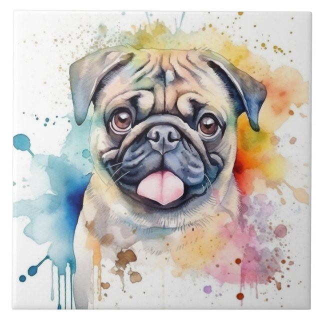 Carreau Aquarelle de chien carlin (Devant)