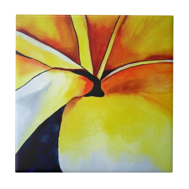 Carreau Aquarelle de fleur frangipani tropicale art abstra (Devant)