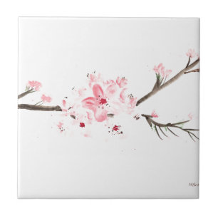 Carreau Aquarelle de fleurs de cerisier couleur rose natur
