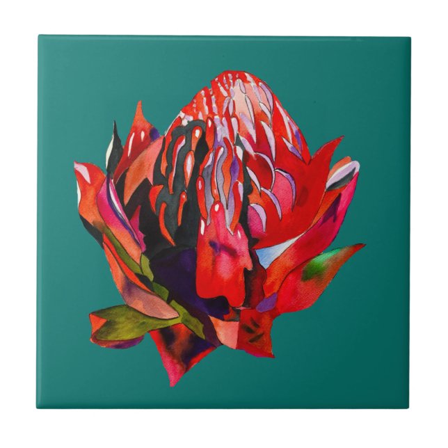 Carreau Aquarelle de fleurs indigènes de Waratah (Devant)