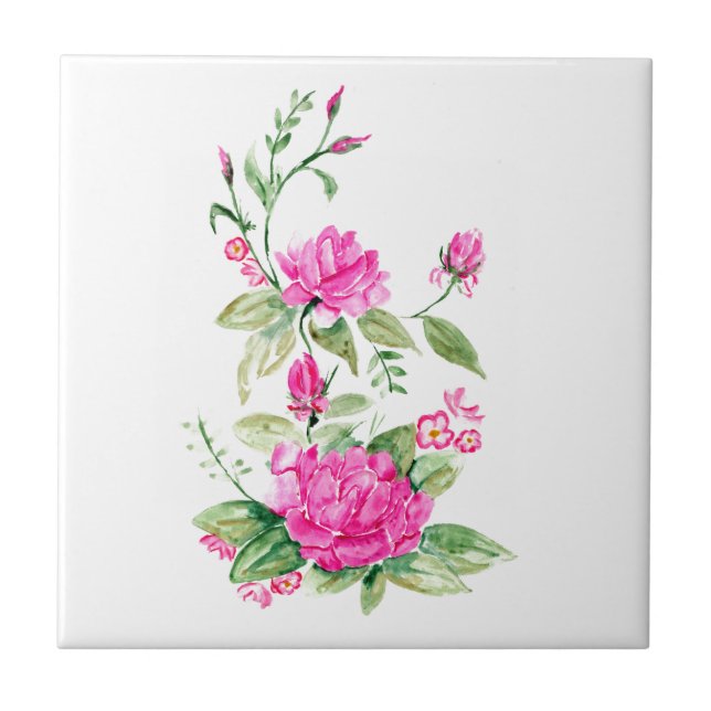 Carreau Aquarelle de fleurs Roses violettes (Devant)