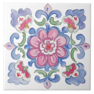 Carreau Aquarelle de jardin folklorique
