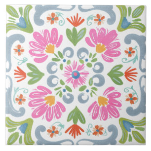 Carreau Aquarelle de jardin folklorique