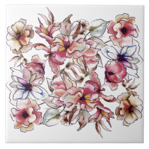 Carreau Aquarelle de la Bourgogne rose et bleu de la Garla