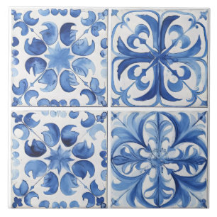 Carreau Aquarelle de la côte amalfitaine Citron méditerran