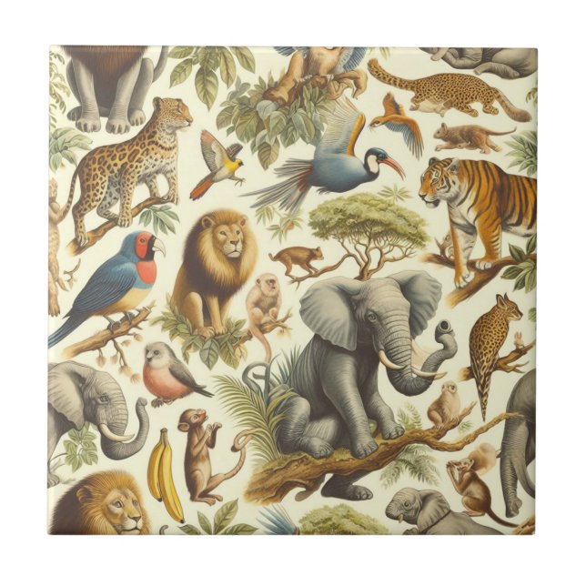 Carreau Aquarelle de la jungle vintage (Devant)