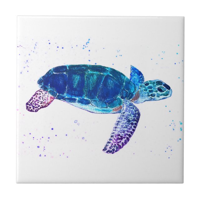 Carreau Aquarelle de la tortue marine Vert Océan marin (Devant)