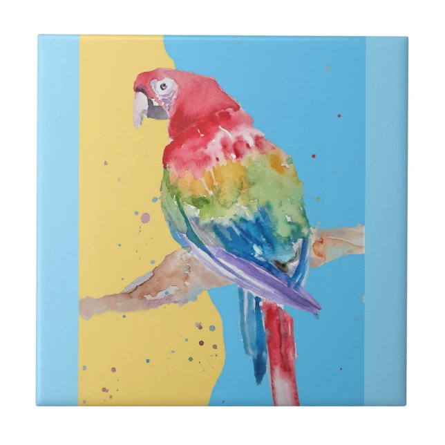 Carreau Aquarelle de perroquet rose Jaune Bébé Bleu Macaw (Devant)