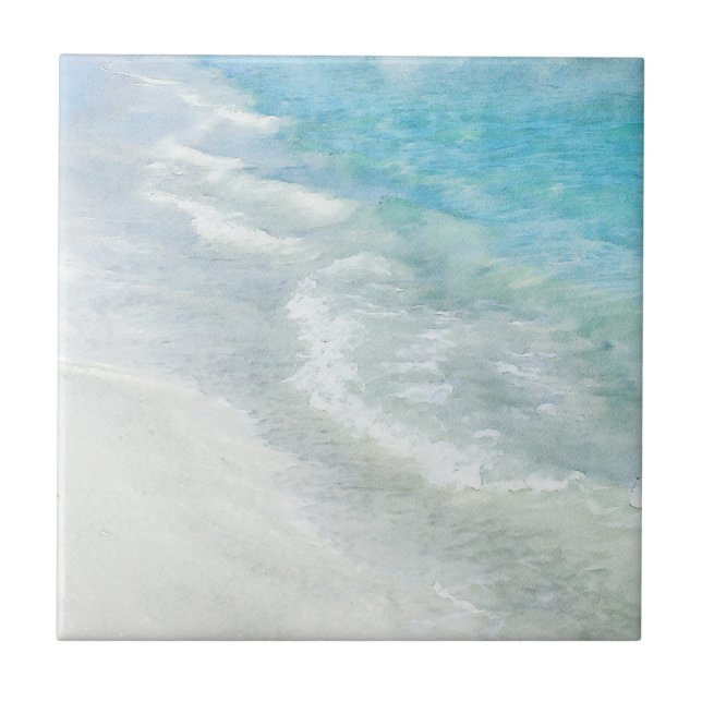 Carreau Aquarelle de plage - Vagues bleues claires Turquoi (Devant)