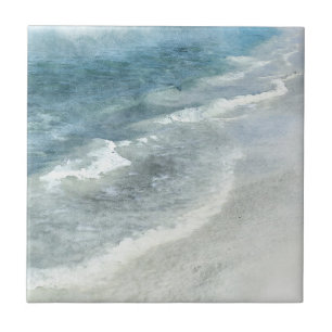 Carreau Aquarelle de plage - Vagues Turquoises de bleu fon