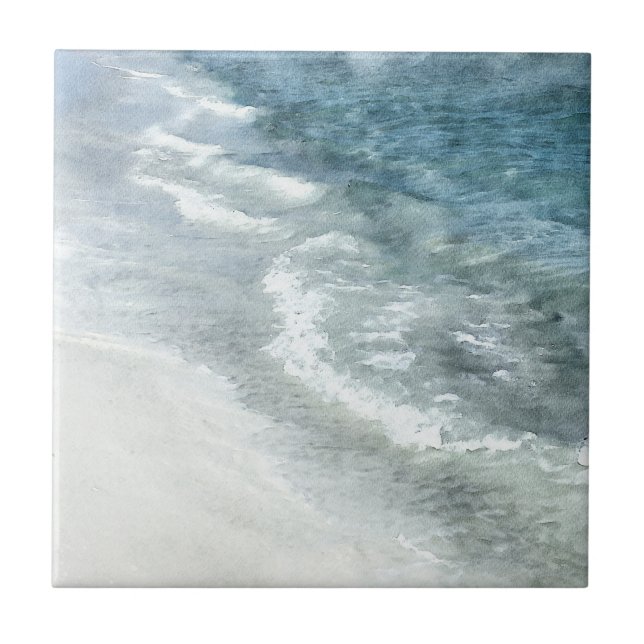 Carreau Aquarelle de plage - Vagues Turquoises de bleu fon (Devant)