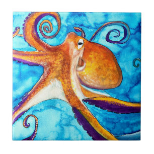 Carreau Aquarelle de poulpe sous l'art marin