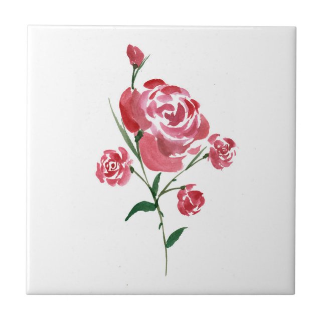 Carreau Aquarelle de rose rouge simpliste (Devant)
