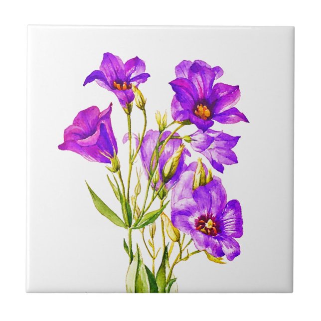 Carreau Aquarelle de Texas Bluebells Eustoma Russellianum (Devant)