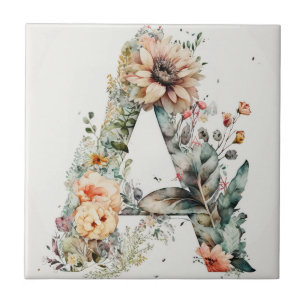 Carreau Aquarelle décorative Art Floral A Lettre