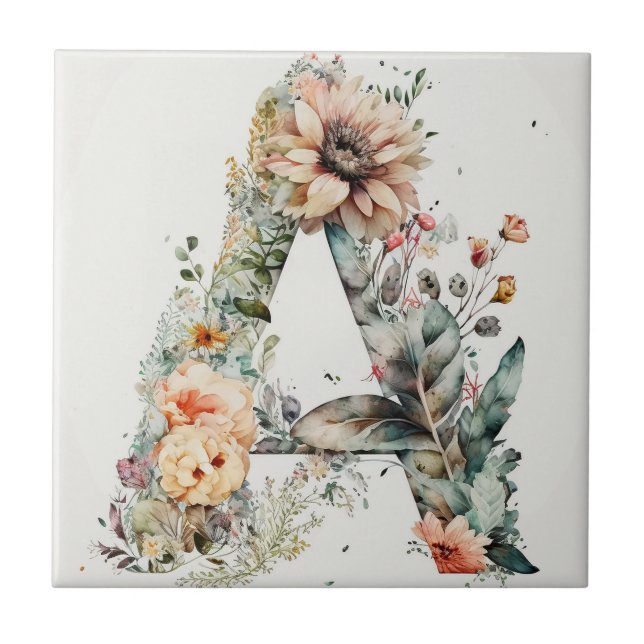 Carreau Aquarelle décorative Art Floral A Lettre (Devant)
