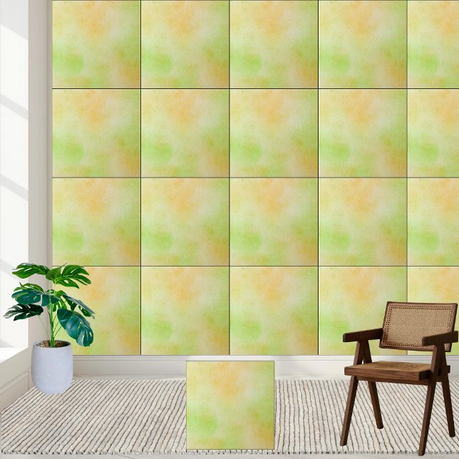 Carreau Aquarelle douce Carrelage en céramique vert et jau (Soft Watercolor Green and Yellow Ceramic Tile)