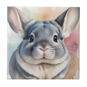 Carreau Aquarelle douce Chinchilla Portrait