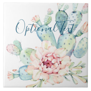 Carreau Aquarelle douce Pastel Blooming Cactus
