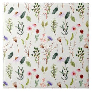 Carreau Aquarelle élégante de fleurs sauvages blanches et