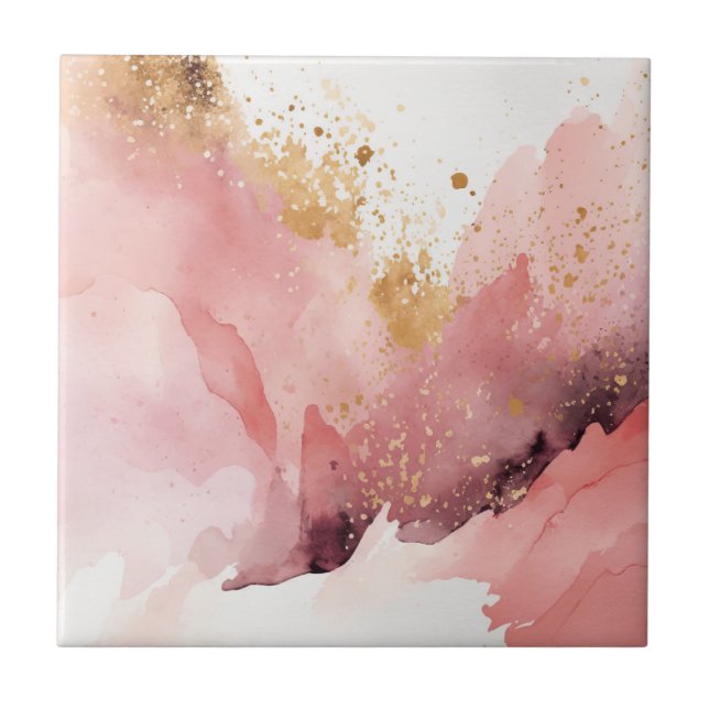 Carreau Aquarelle en marbre rose et or (Devant)