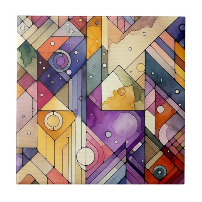 Carreau Aquarelle en verre de verre de mosaïque géométriqu (Devant)