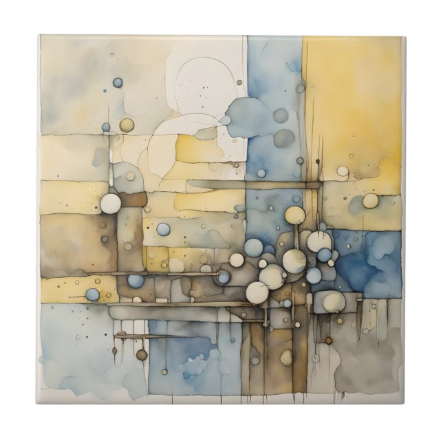 Carreau Aquarelle Expressionniste Abstrait Jaune bleu (Devant)