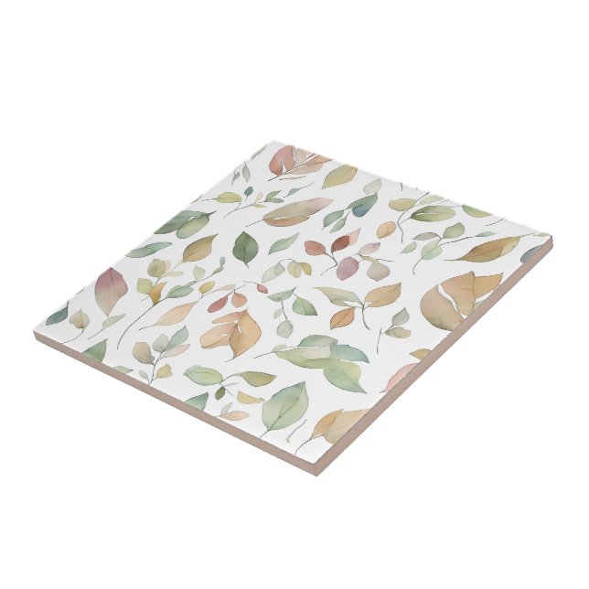 Carreau Aquarelle Feuilles Vert de la Terre (Côté)