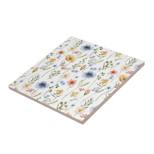 Carreau Aquarelle Fleur Sauvage Bleu Jaune Rose