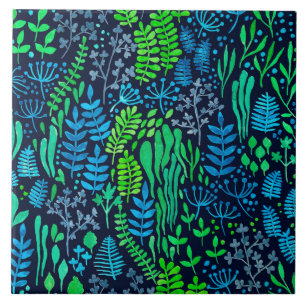 Carreau Aquarelle fleurie doodles arrière - plan foncé