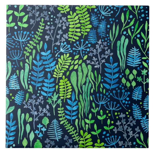 Carreau Aquarelle fleurie doodles arrière - plan foncé (Devant)