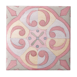 Carreau Aquarelle fleurie rétro motif d'art bohème