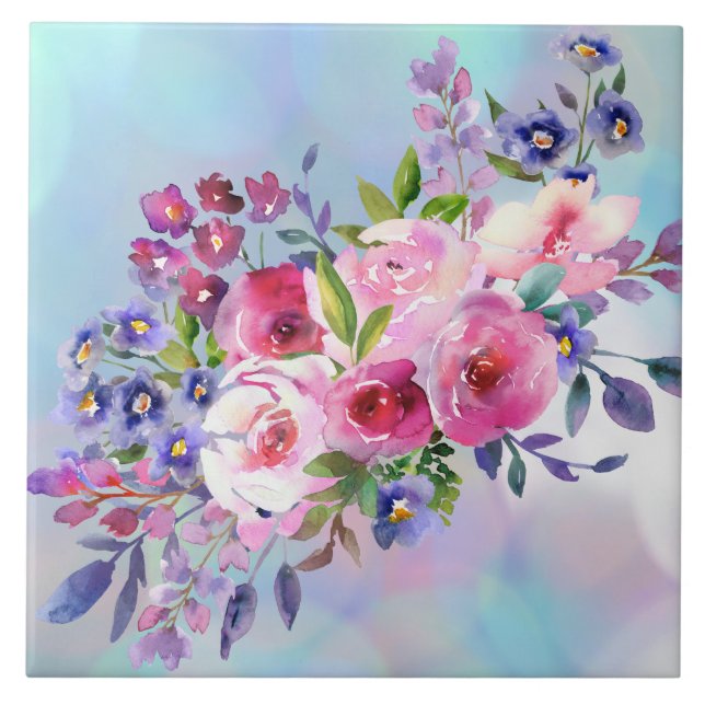 Carreau Aquarelle Fleurs Dessous de verre céramique Carrel (Devant)