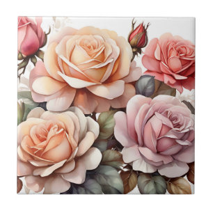 Carreau Aquarelle Fleurs Roses colorées