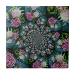 Carreau Aquarelle florale de pivoine rose blanc