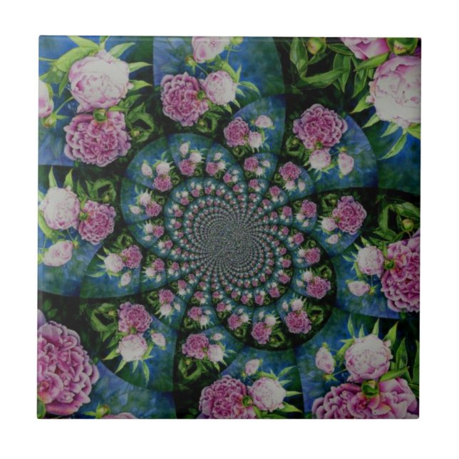 Carreau Aquarelle florale de pivoine rose blanc (Devant)