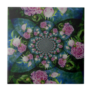 Carreau Aquarelle florale de pivoine rose blanc