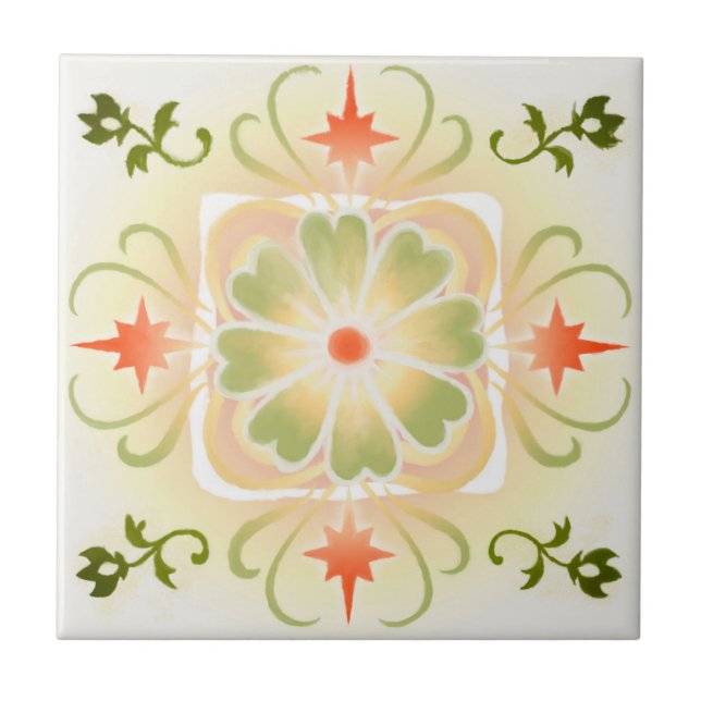 Carreau Aquarelle Florale Géométrique Carrelage en céramiq (Devant)