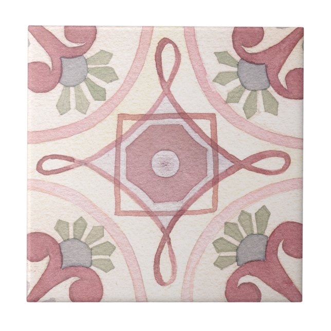 Carreau Aquarelle florale peinte à la main (Devant)