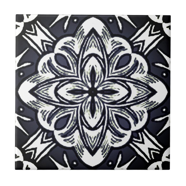 Carreau Aquarelle géométrique étoile en gris et blanc (Devant)