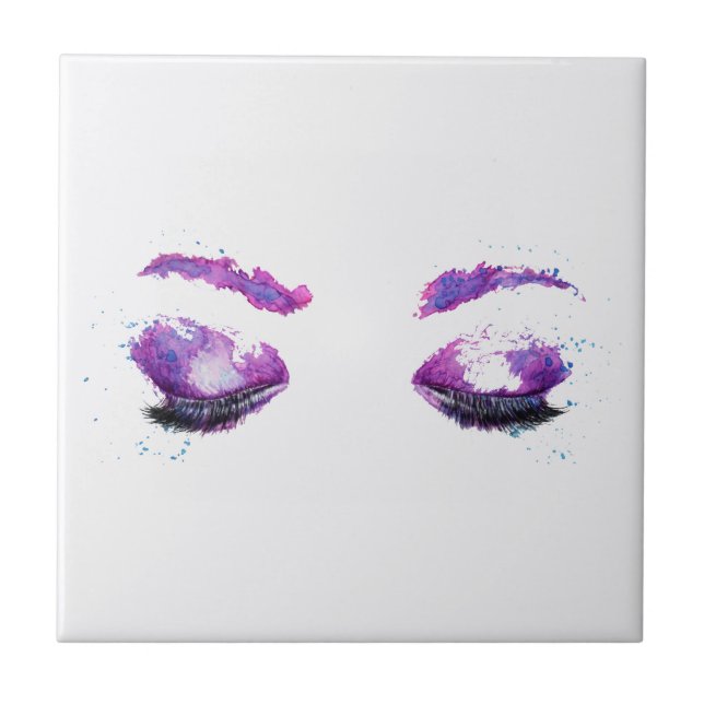 Carreau Aquarelle glamour aux yeux et aux bouillons pourpr (Devant)