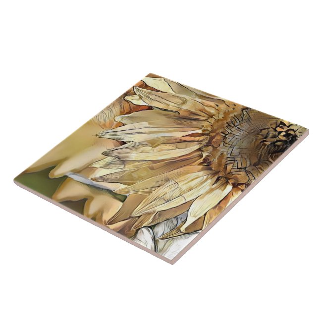 Carreau Aquarelle Grand Tournesol Jaune Collection élégant (Côté)